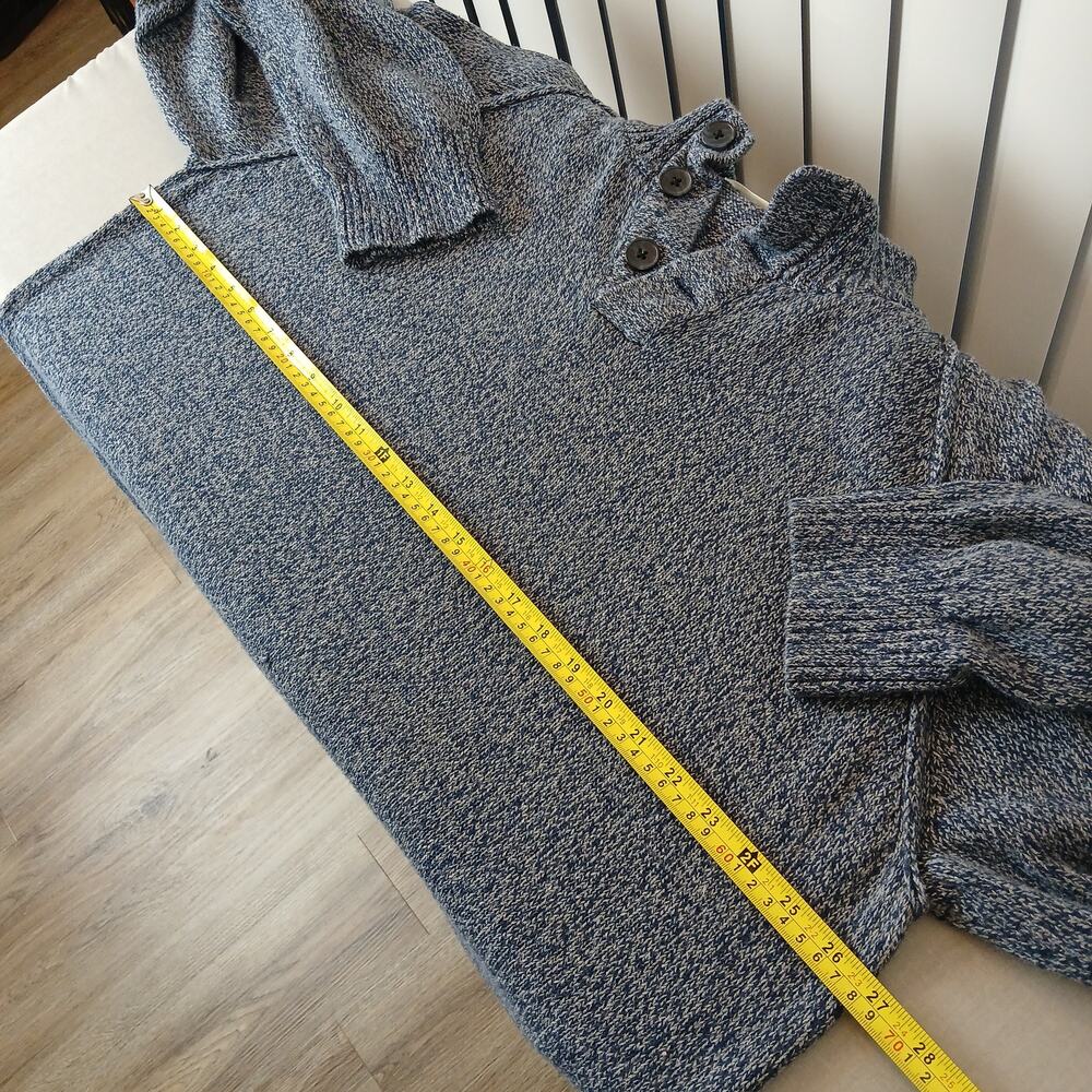 Mutual Weave Button Collar Pullover Sweater Mens XXL cotton blue marl knit cozy - Picture 8 of 11